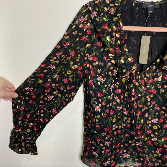 J.Crew Ruffleneck Top In Midnight Vintage Floral - Picture 4 of 8
